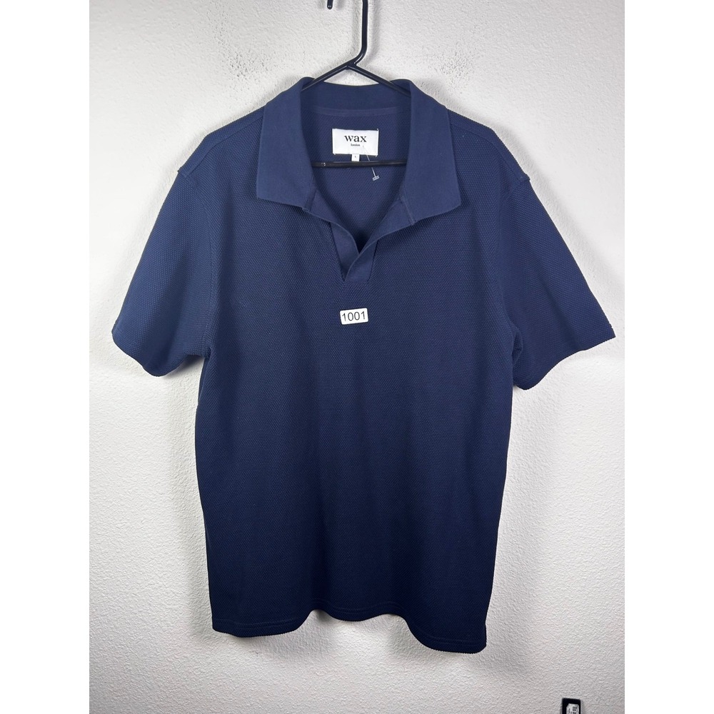 Wax London Mens Waffle Knit Cotton Polo Shirt Navy Blue SS22-POL-GRA-AKS-MID L